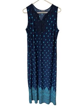 Catherines Blue Geometric Terrace Ridge Sleeveless Maxi Dress Size 0X